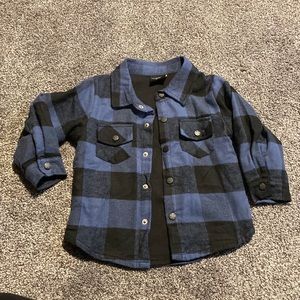Little Bipsy Blue/Black Flannel Button Down